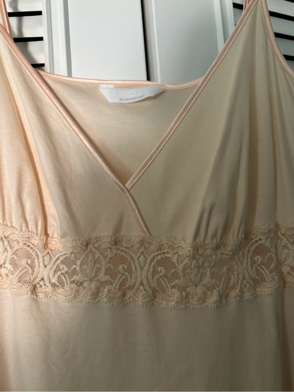 Hanro of Switzerland soft cotton peach lace trim nightgown Sz M - Picture 10 of 11